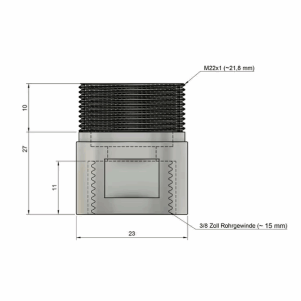Gewindeadapter Edelstahl - M22 Aussengewinde auf 3/8 Zoll Innengewinde Rohrgewinde